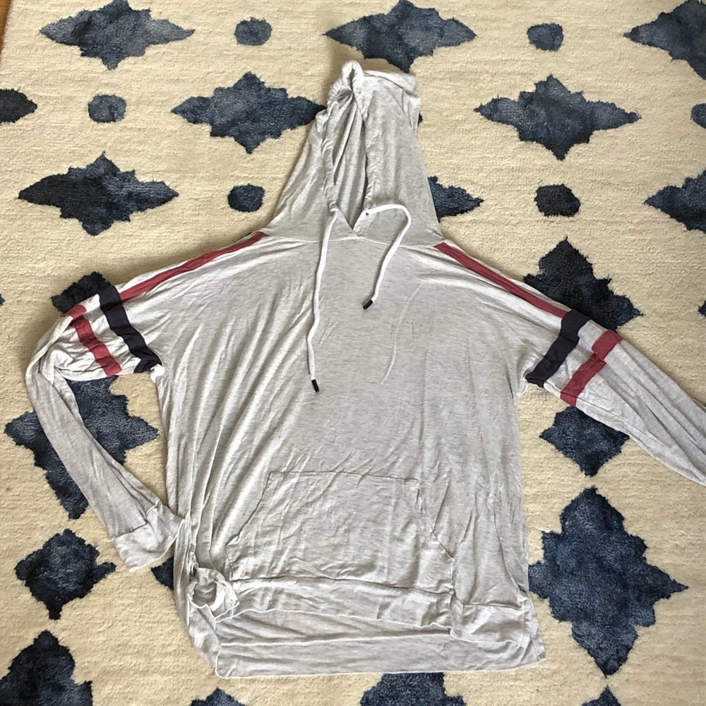 Grey red and blue hoody